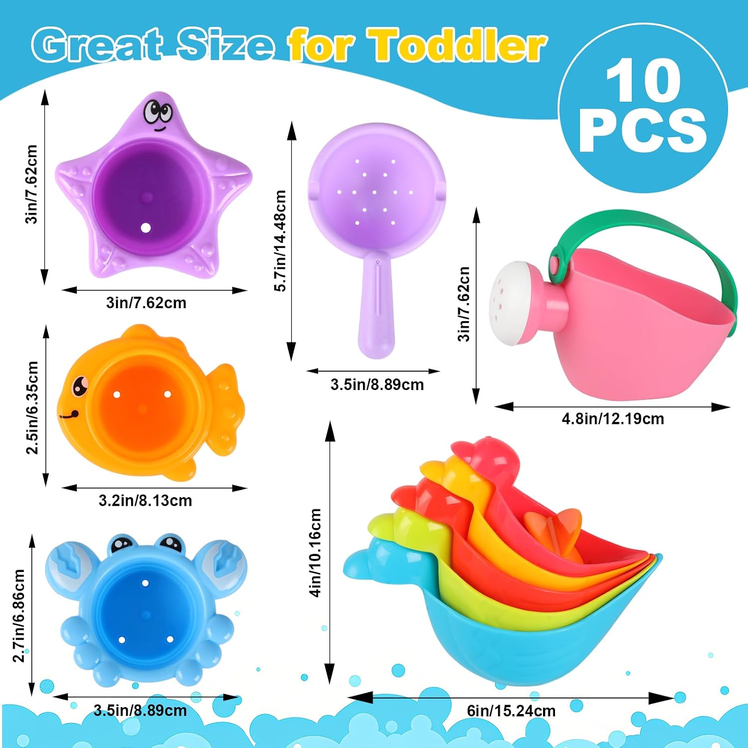 Thumbnail 1 de Bath Toys for 1 Year Old — 10-Piece Toddler Set (No Mould) for 1–4 Years