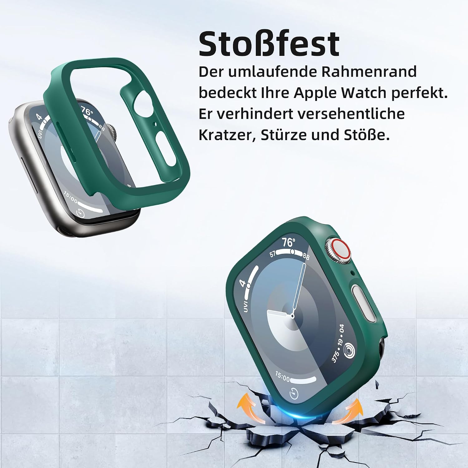 Thumbnail 3 de GEEDOOWIN Schutzhülle für Apple Watch Series 9/8/7 41 mm (2er-Set) – ultradünner Hart-PC-Rahmen, grün