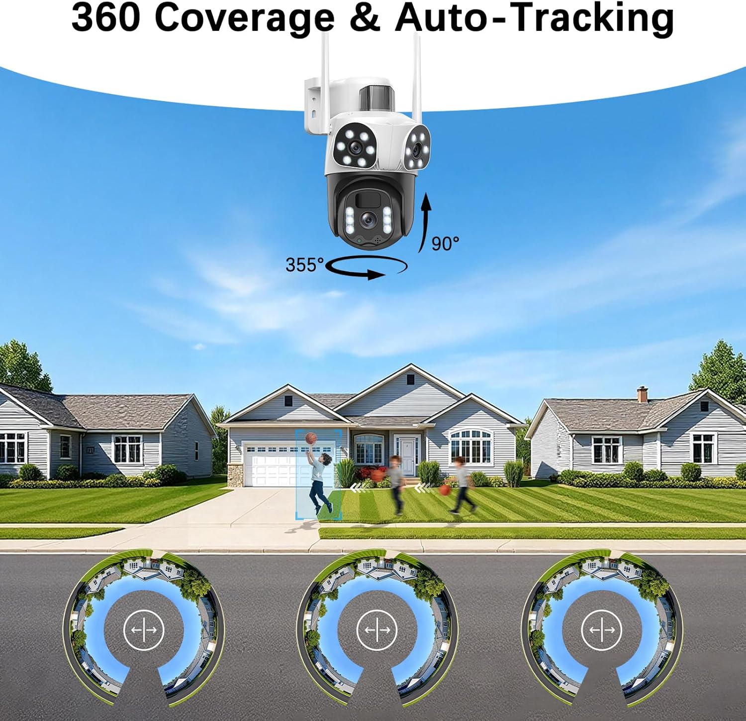 Detalle 2 de Caméra de surveillance extérieure sans fil 8MP avec panneaux solaires 355° PTZ et double objectif grand angle – Pack 2