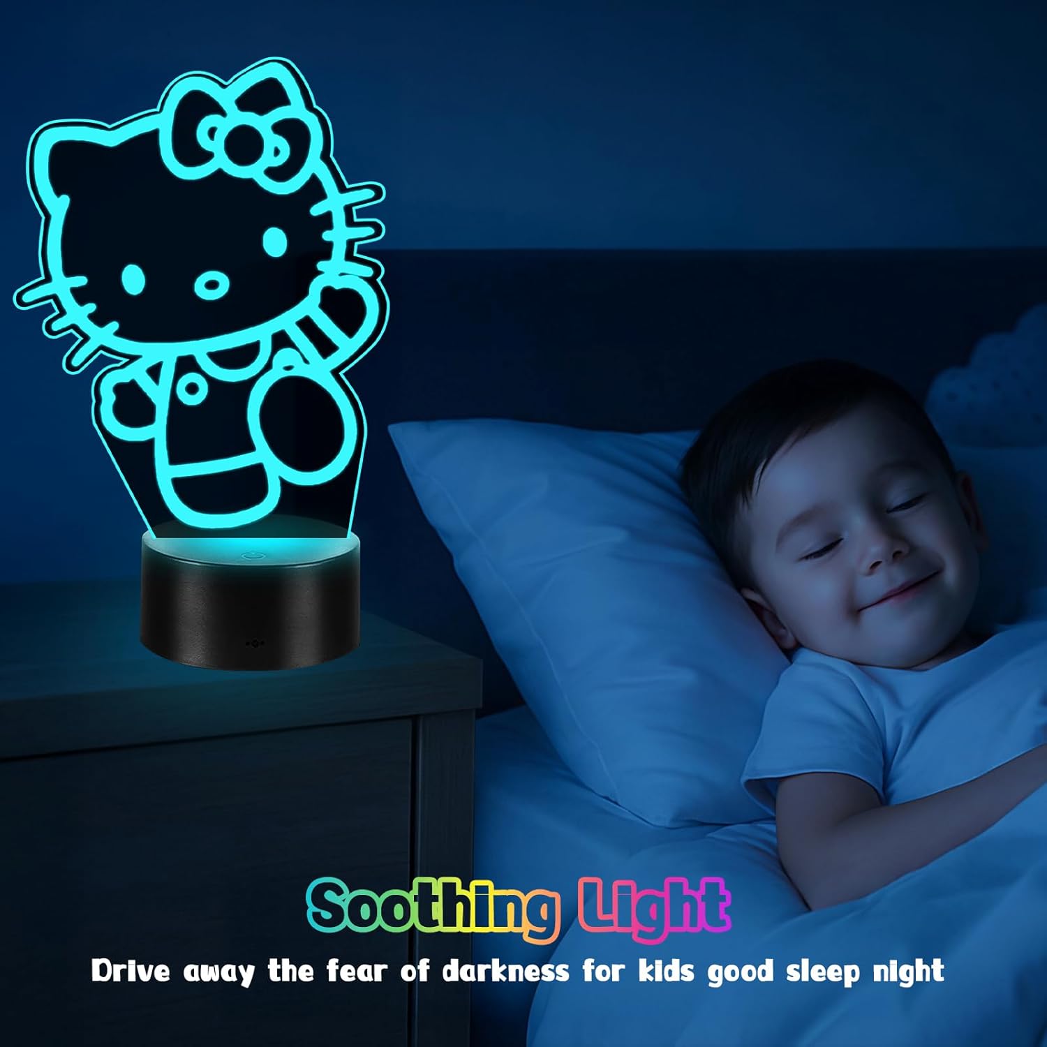 Detalle de Dagydali 2-en-1 Kitty Veilleuse 3D LED pour enfants — 16 couleurs et télécommande