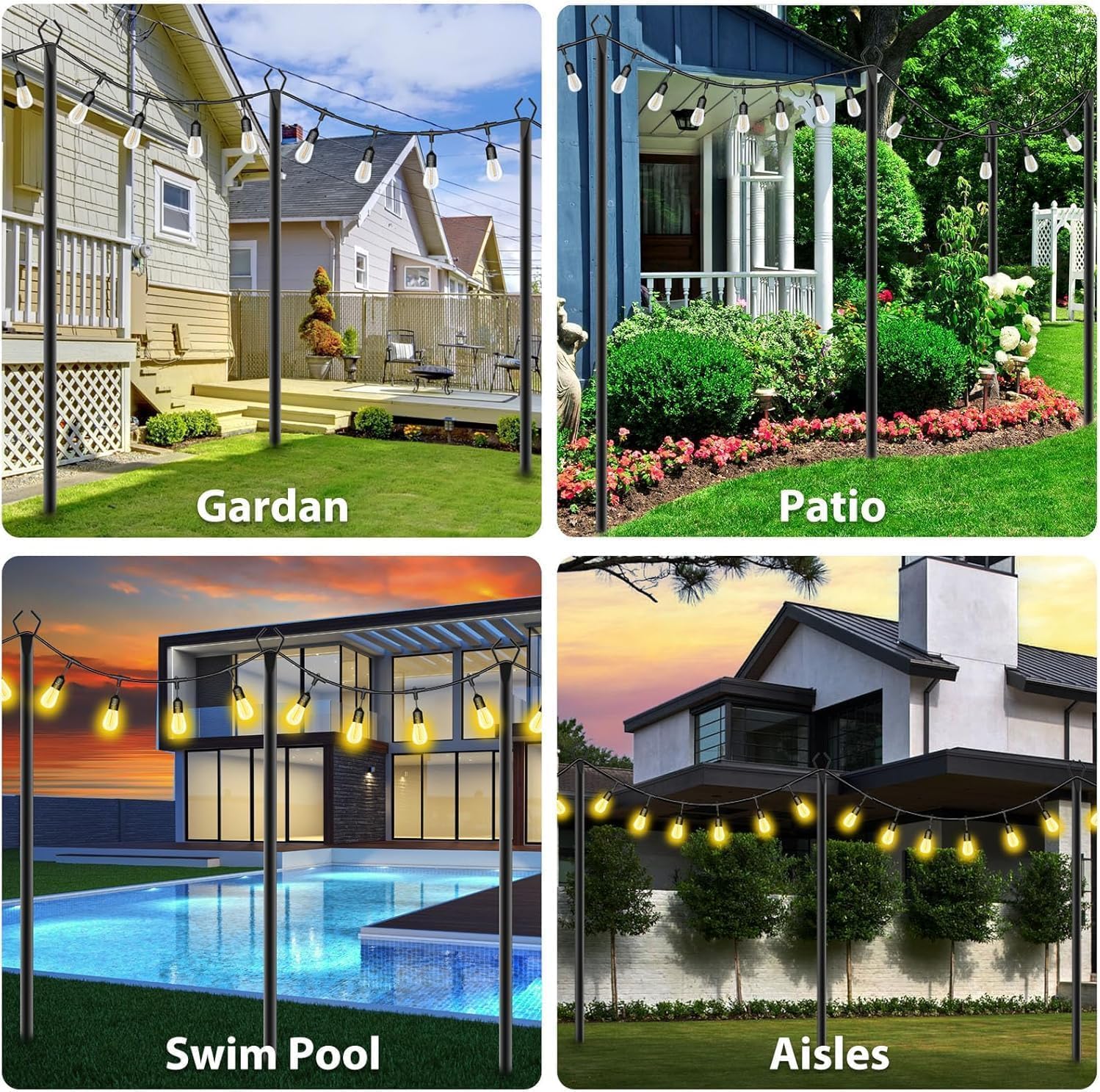 Detalle 2 de AILBTON 10Ft String Light Poles (4-Pack) for Outdoor Fence & Deck Hanging Lights
