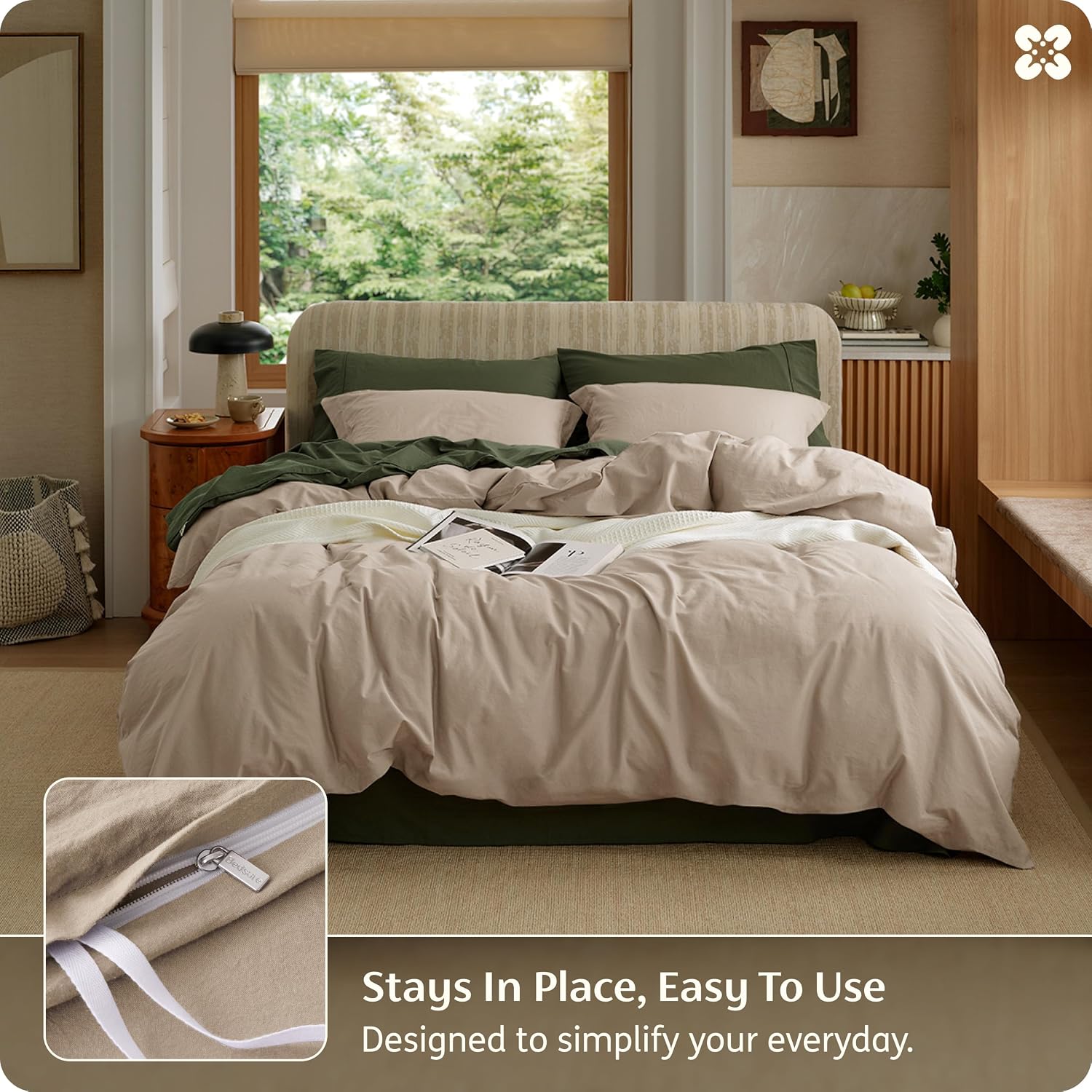 Thumbnail 3 de Bedsure Duvet Cover Set-Washed Cotton-Zip, 100% Cotton, Zipper Closure