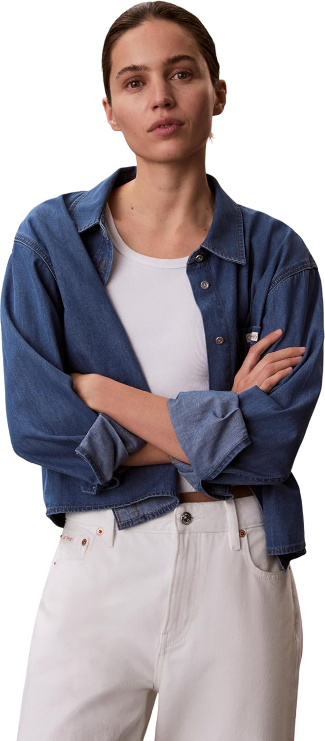 Detalle de Calvin Klein New Dad Shirt Annapolis Sky LV047F790G – Chemise authentique Calvin Klein