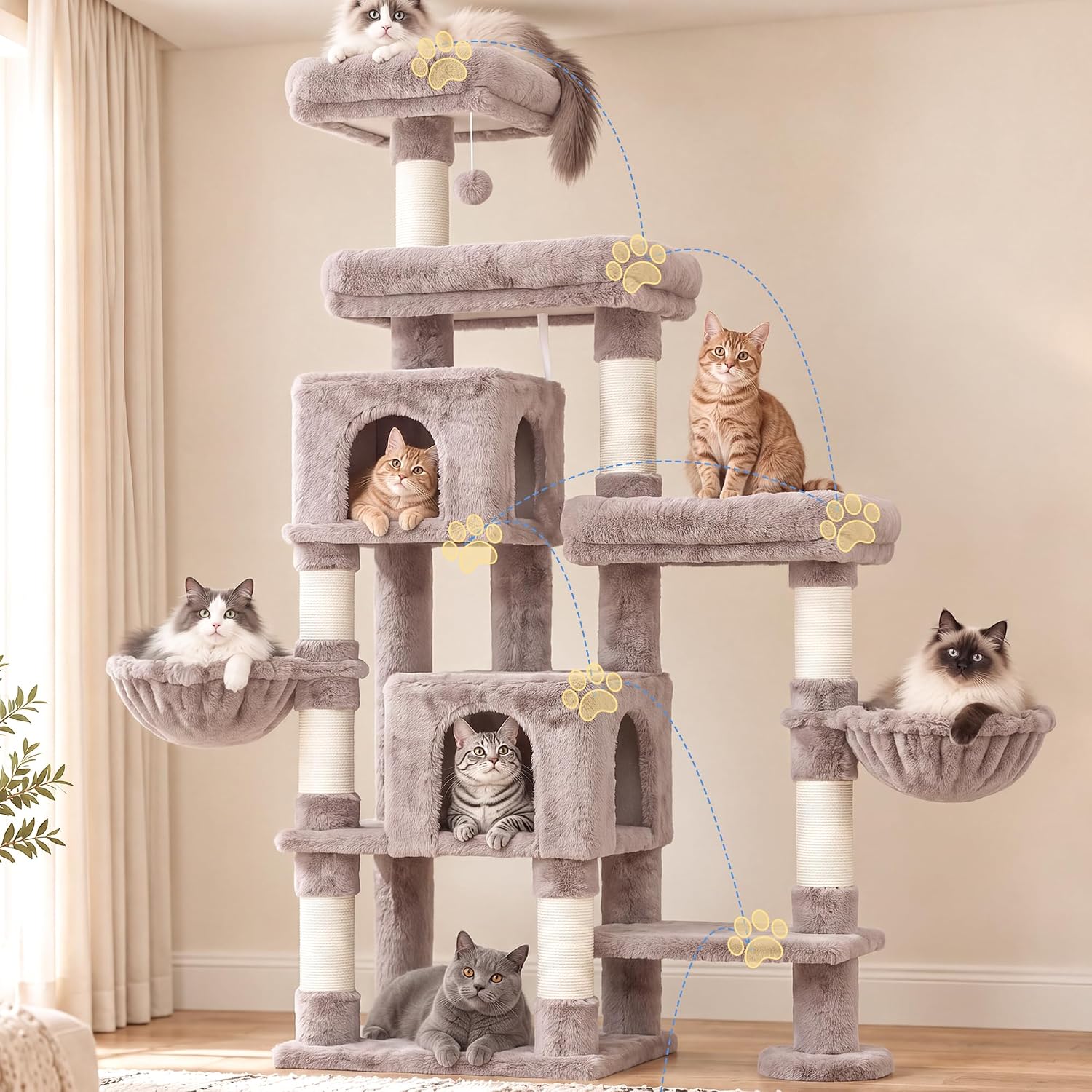Thumbnail 6 de Hey-brother MPJ038MU Cat Tree, 70.9-Inch Tower with Sisal Posts and Two Condos