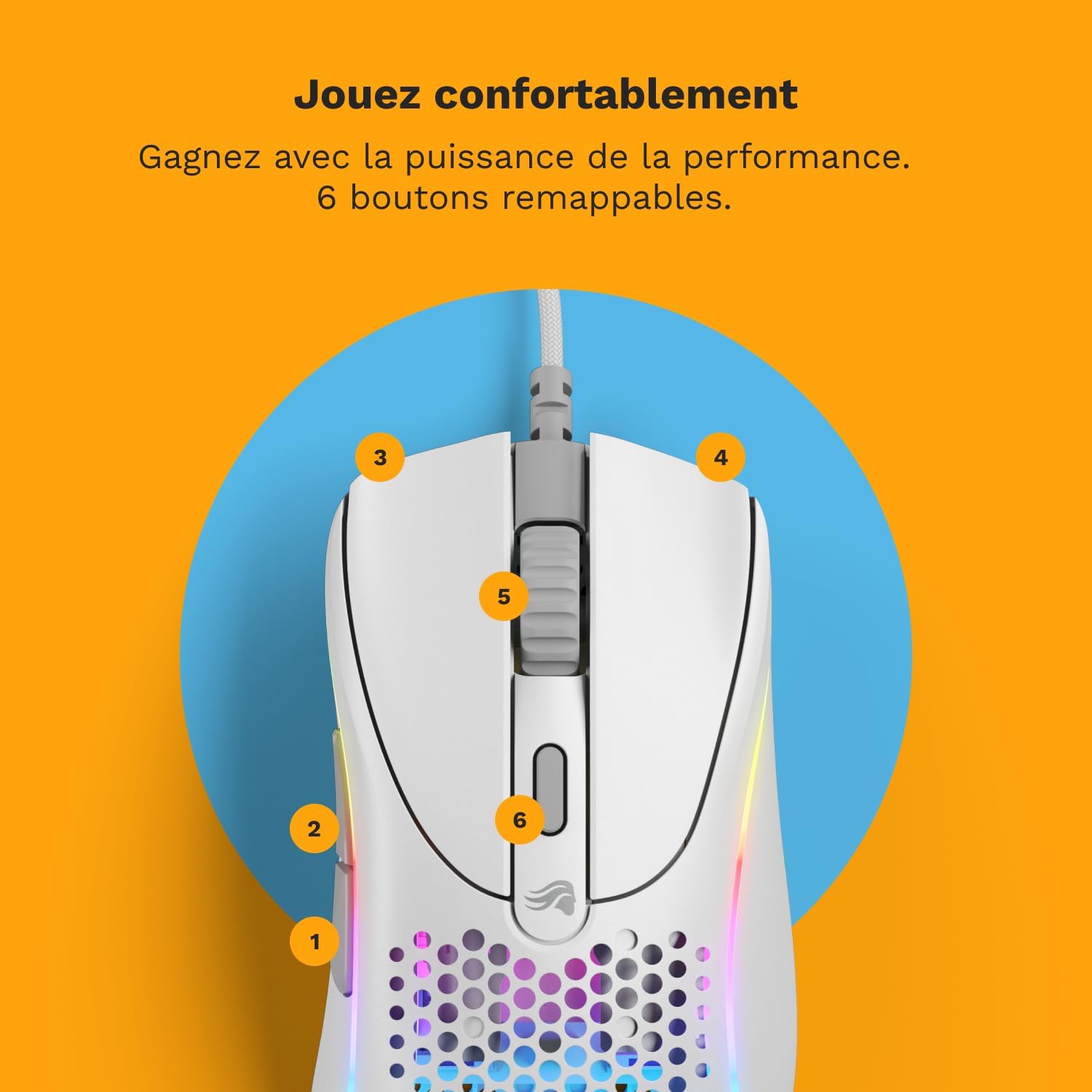 Thumbnail 3 de GLORIOUS Gaming Model D 2 filaire ergonomique 58 g, capteur optique 26K et 6 boutons programmables – Blanc
