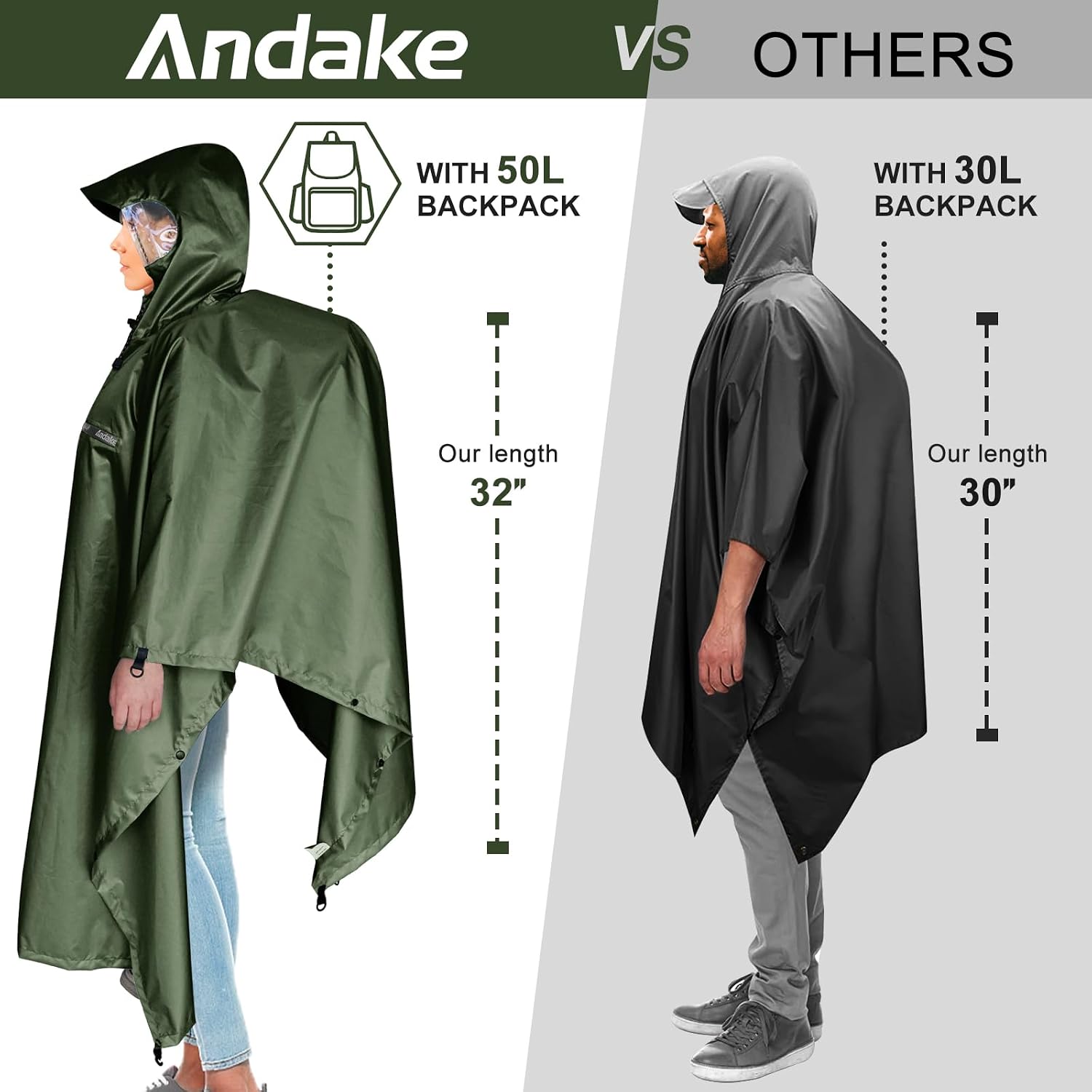 Thumbnail 6 de Andake Regenponcho Wasserdicht Unisex – 3-in-1 Outdoor Regenmantel