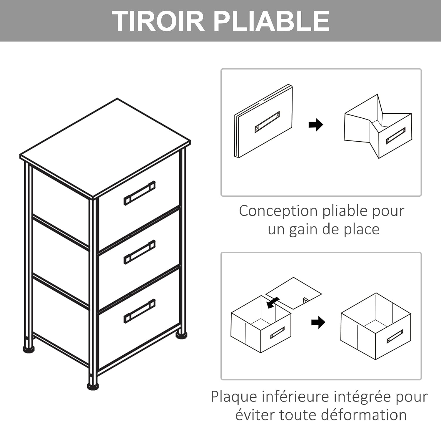 Thumbnail 6 de HOMCOM Commode 3 tiroirs en Tissu Gris