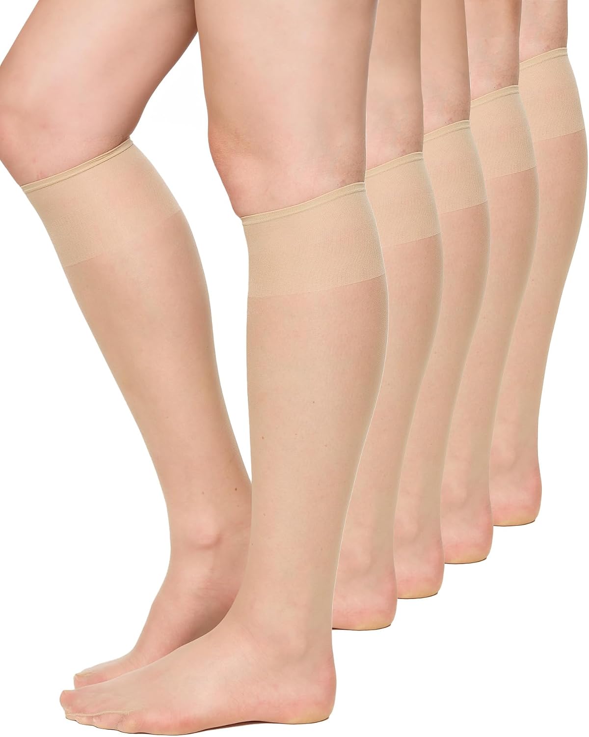 Detalle de Nur Die 5er Pack Knie-Feinstrümpfe Seidenfein 15 DEN transparent (Nylon) – breiter Komfortbund