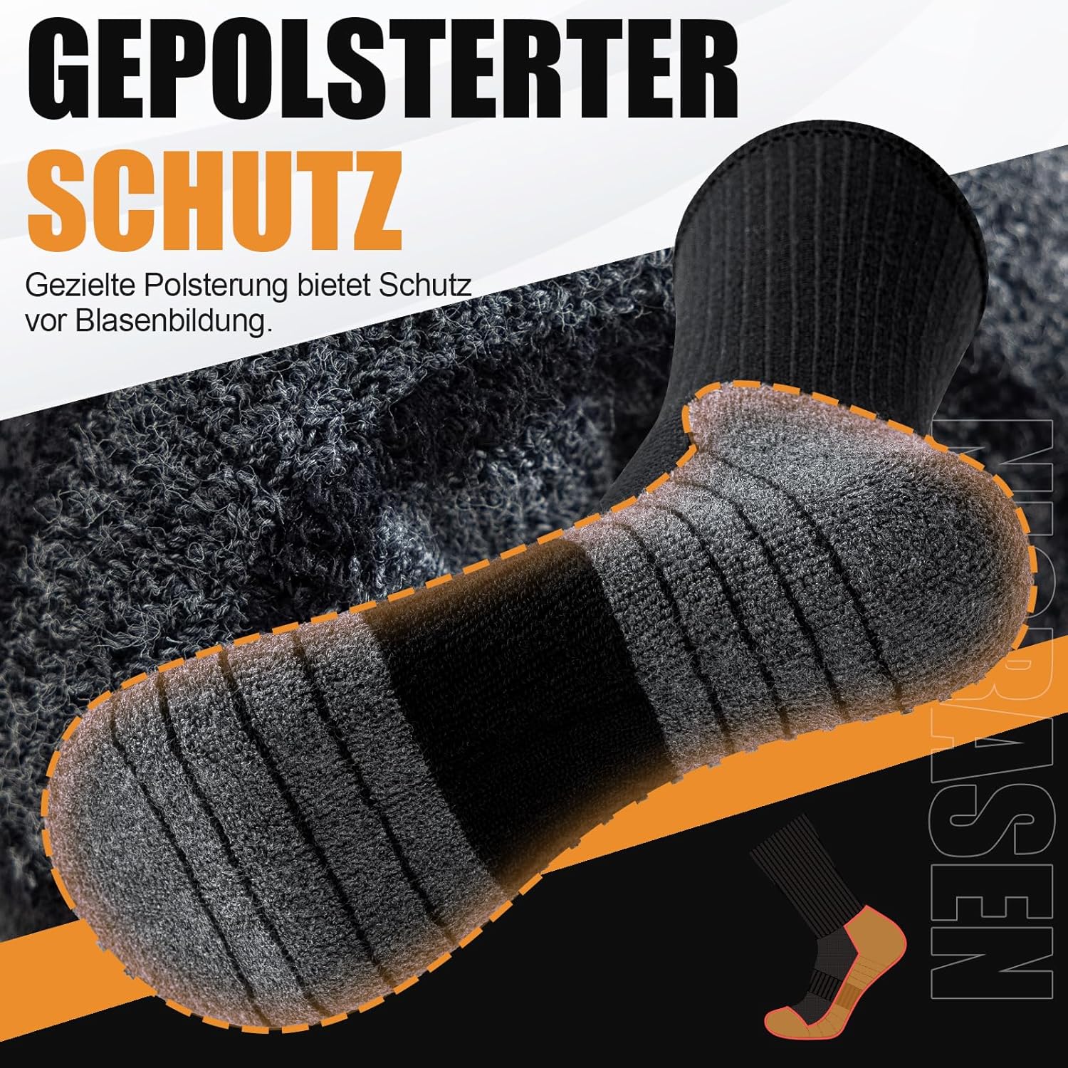 Detalle de Niorasen Wandersocken & Sportsocken (6 Paar) aus Baumwolle, atmungsaktiv, gepolstert – Größen 35–50