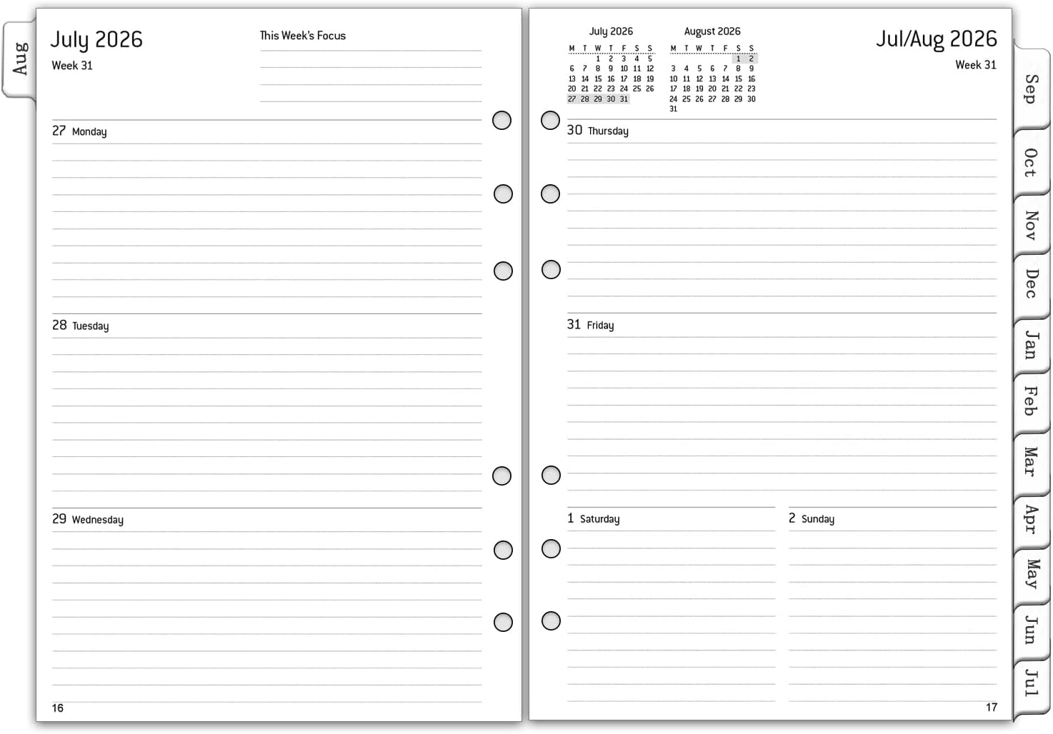 Thumbnail 6 de Academic Diary 2026/27 Refill A5 – Week on 2 Pages, with Tabs and Notes
