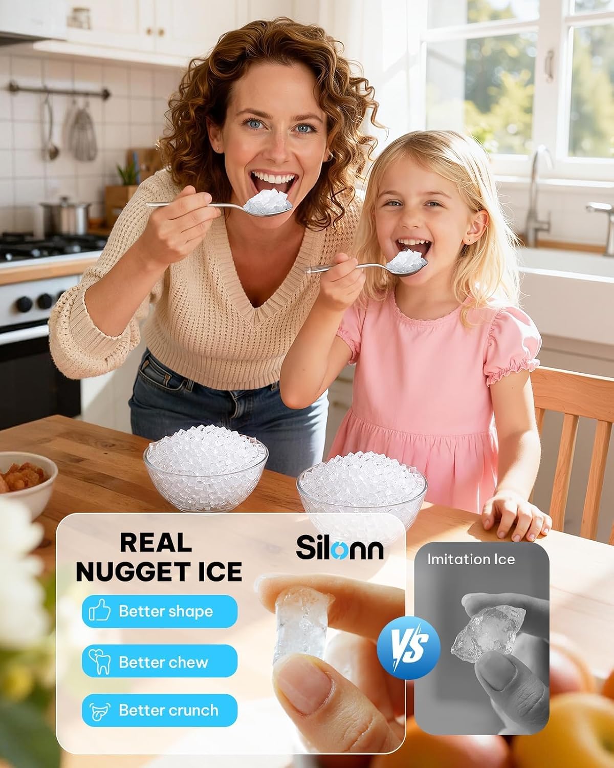 Detalle de Silonn SLIM43B-US Nugget Ice Maker with 3L Tank, Timer and Self-Cleaning