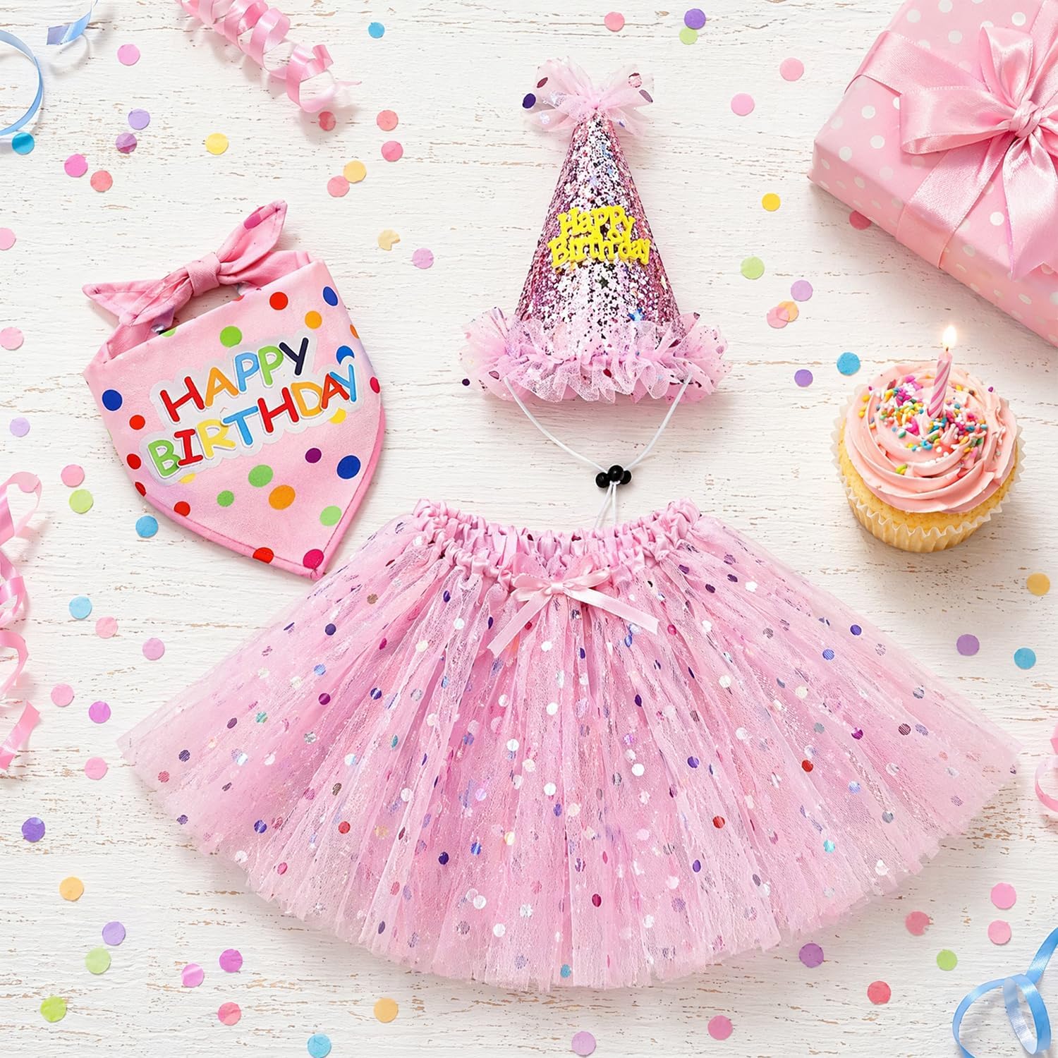 Detalle de MEQUER Porch Goose Birthday Outfit Set with Pink Tutu, Hat and Bandana