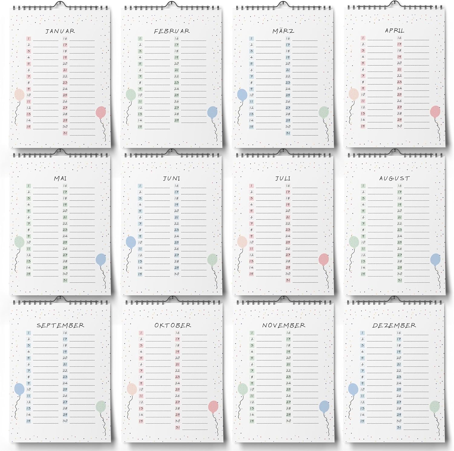 Thumbnail 1 de Geburtstagskalender jahresunabhängig als Dauerkalender (undatiert) – A4 zum Eintragen von Geburtstagen