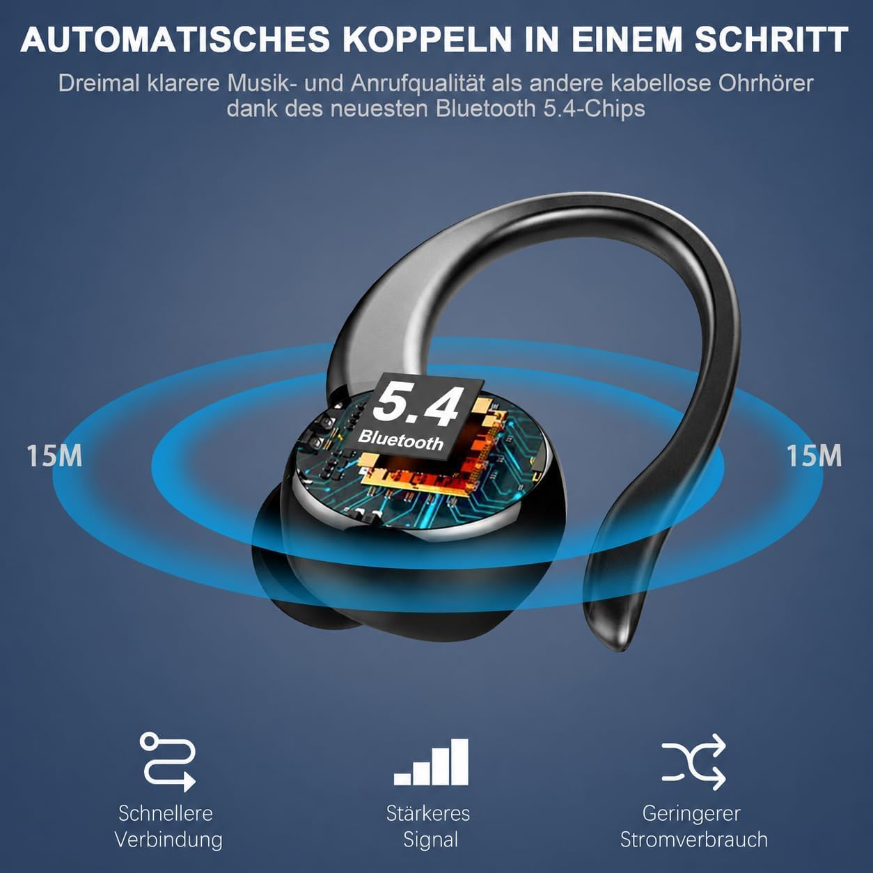 Detalle de 2026 Bluetooth Kopfhörer – kabellos, IP7-Wasserdicht, 56 Stunden Spielzeit