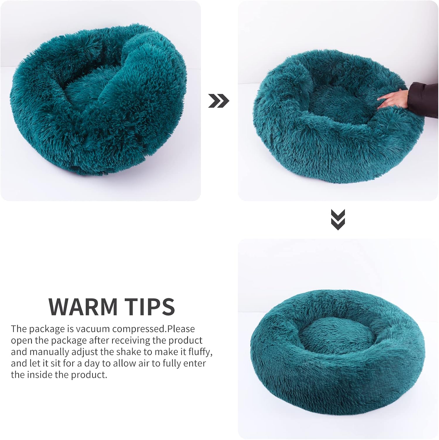 Detalle 2 de BVAGSS Rundes Hundebett & Katzenbett im Donut-Design (Ø 80 cm), Cyan – waschbarer Plüsch-Kuschelkissen