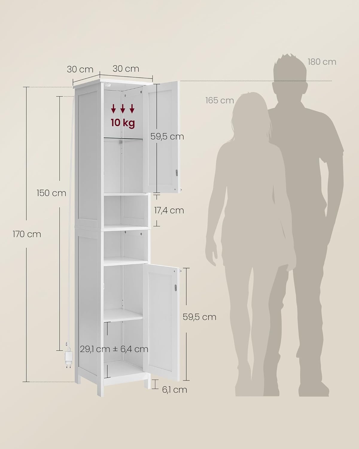 Thumbnail 2 de VASAGLE BBC566W03 Badschrank 170 cm