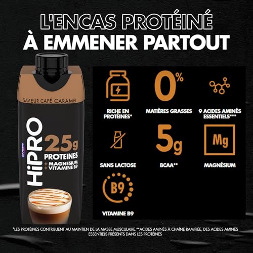 Detalle 2 de HiPRO Boisson protéinée goût caramel café – 330 ml, Lot de 8x330 ml