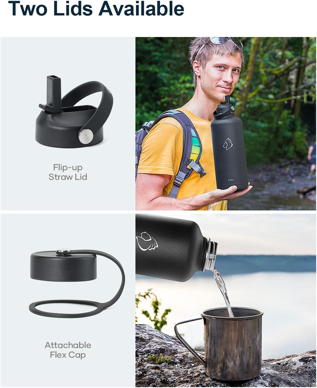 Thumbnail 2 de BUZIO 2.5L Stainless Steel Vacuum Insulated Water Bottle with Straw and Flex Lids