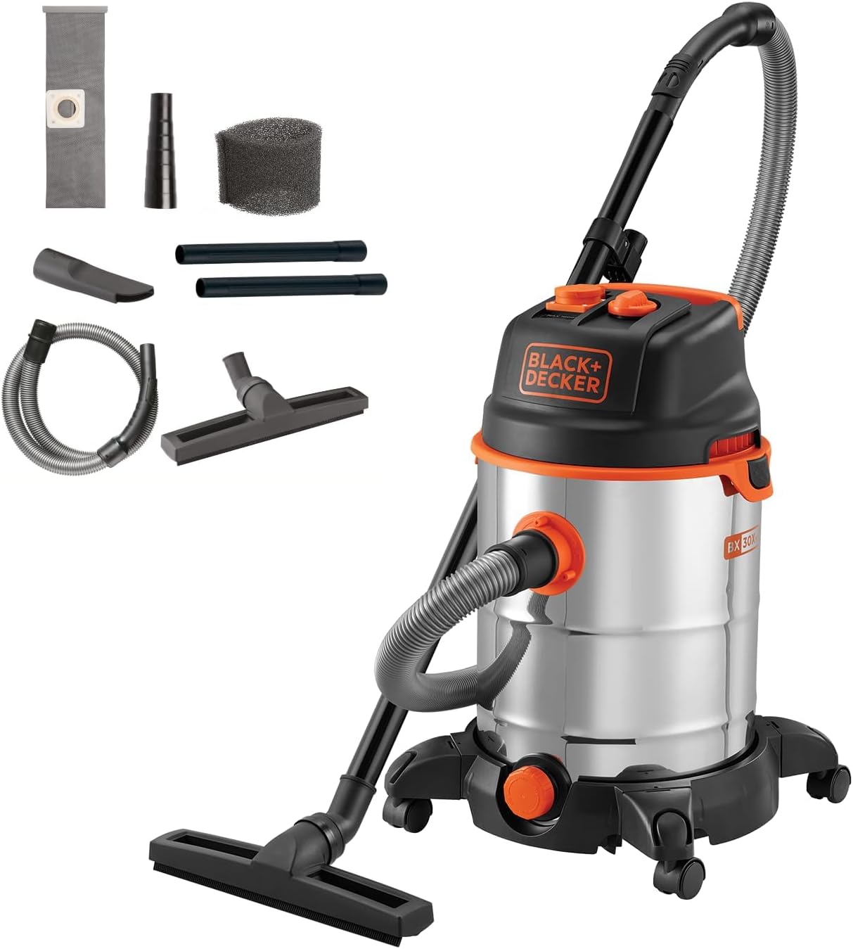 BLACK+DECKER BXVC30XTDE Aspiratore Solidi e Liquidi 30 L con Presa Elettroutensili (1600 W, 30 L)