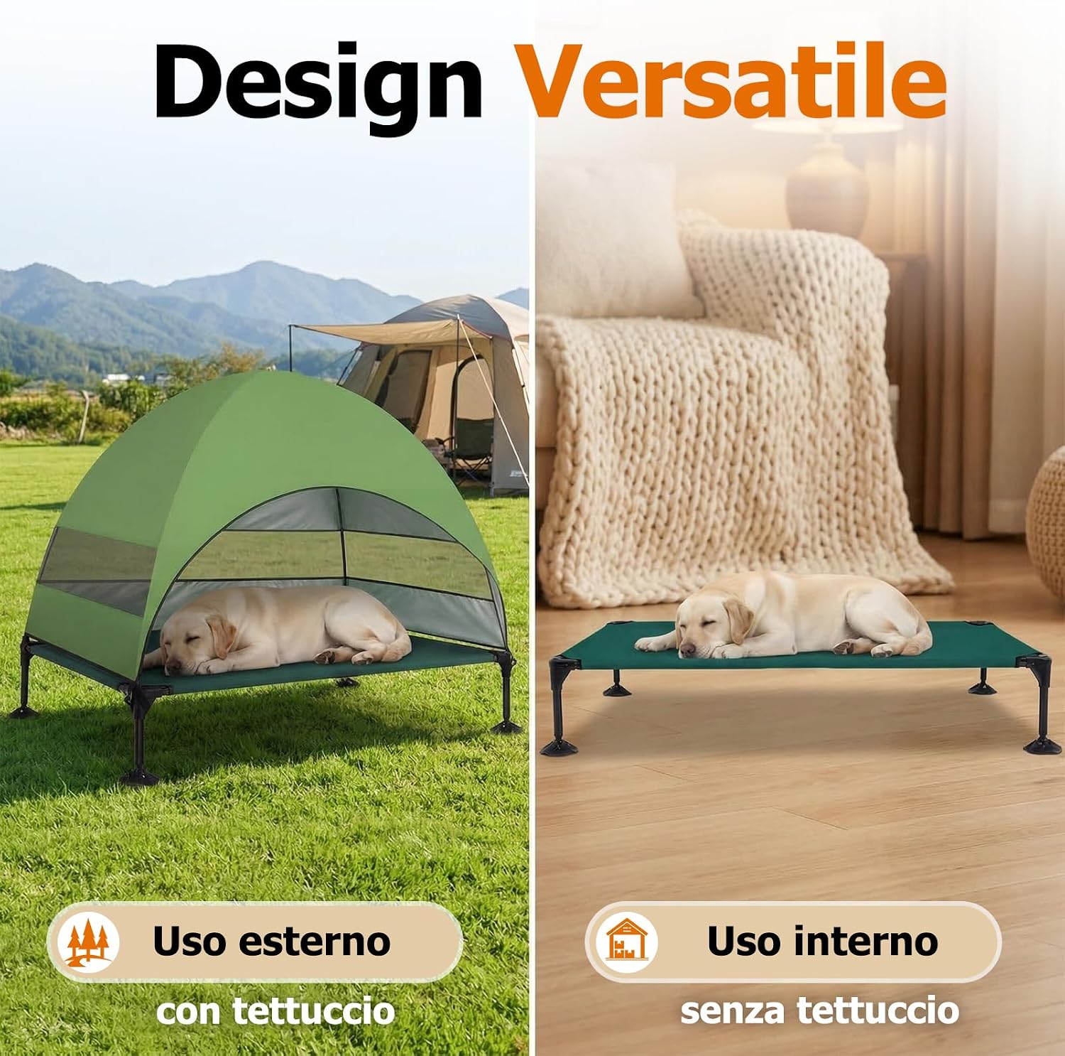 Detalle de Cuccia rialzata per cani da esterno con tetto verde (L) – stabile, ombrosa e pieghevole