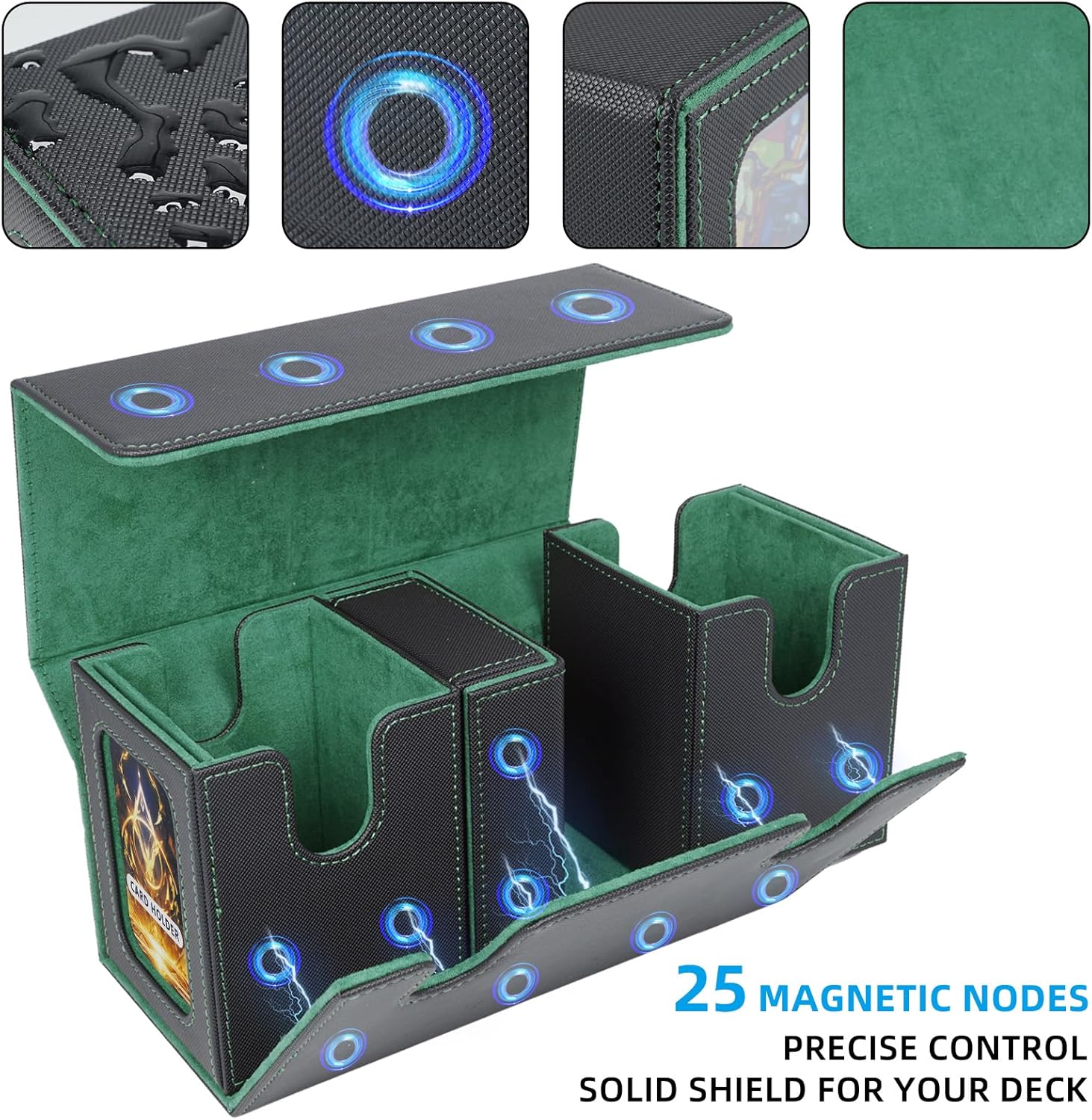 Thumbnail 4 de AFIING MTG Commander Card Storage Box – 3-in-1 Deck Case for 200 Double-Sleeved Cards with Side Window