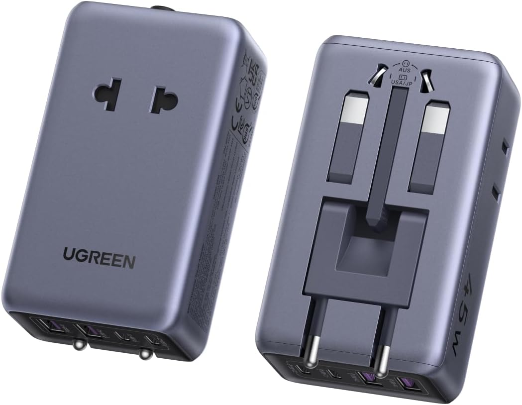 Detalle de UGREEN 6 in 1 Adattatore Universale da Viaggio PD 45W – 2 prese AC, 4 porte USB, compatibile con oltre 200 paesi