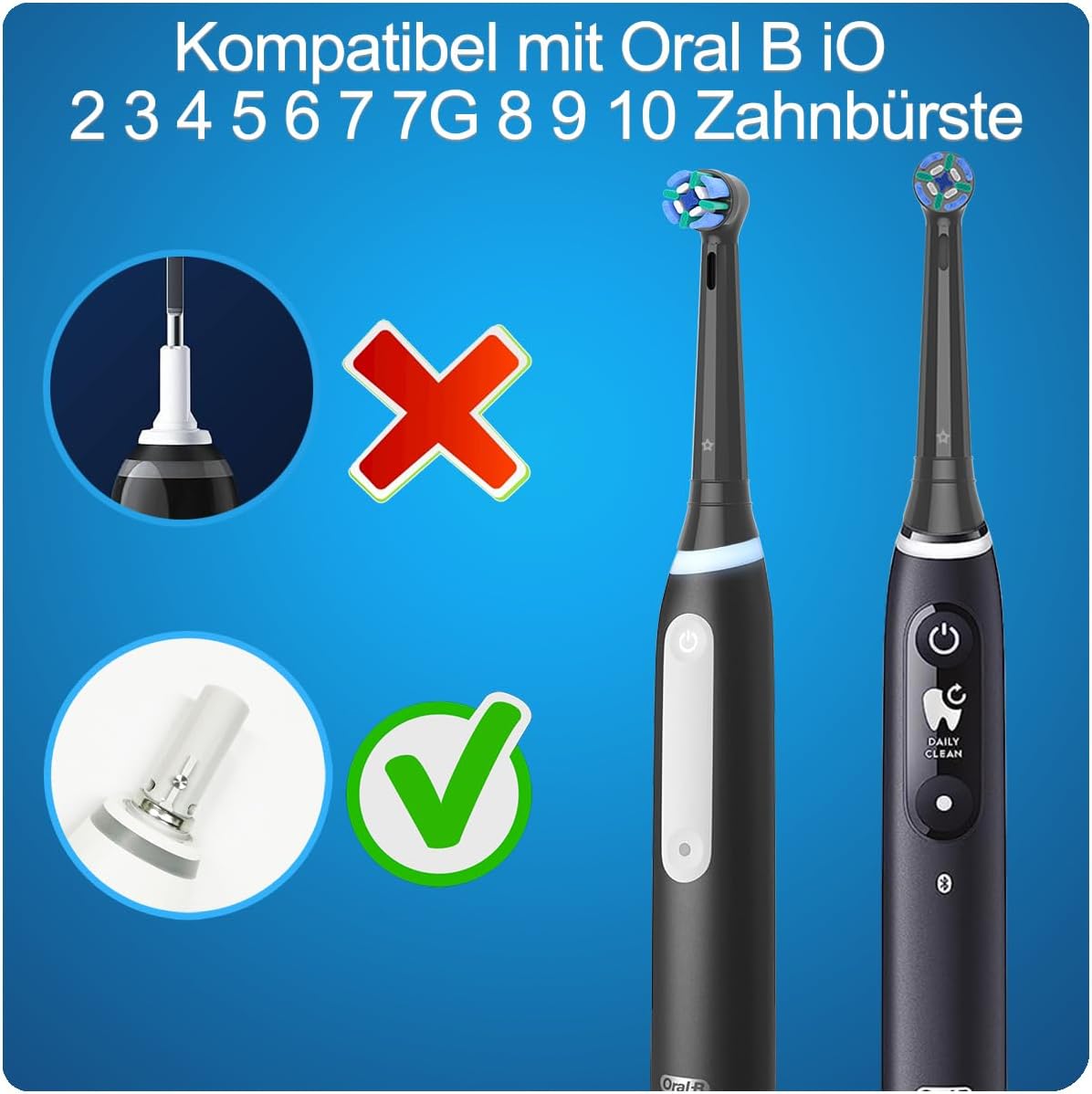 Detalle de 8 Stück iO Aufsteckbürsten kompatibel mit Oral-B iO – 8 Bürsten, farbwechselnde Borsten, DuPont Borsten
