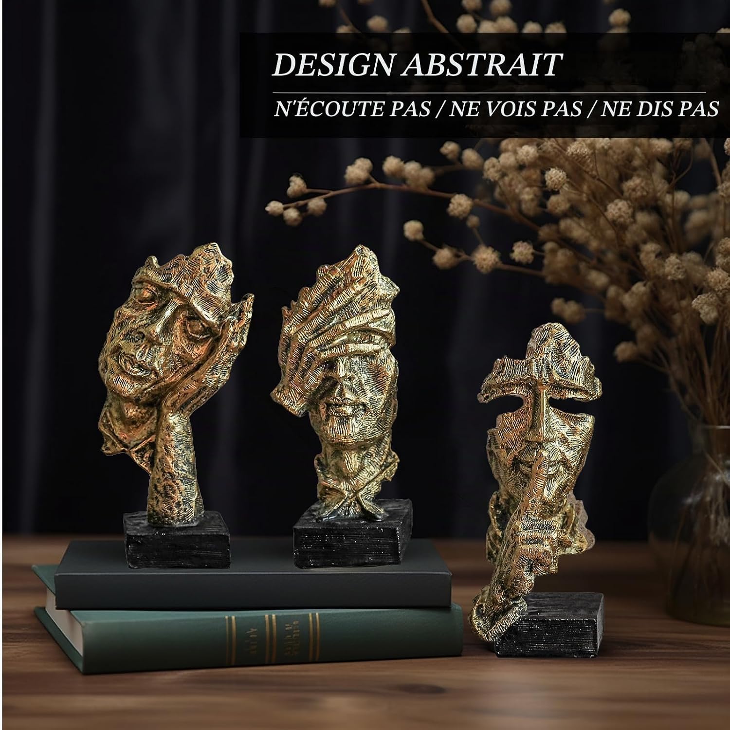 Detalle de XYQXYQ Silence is Golden, set van 3 gouden harsbeelden voor je interieur