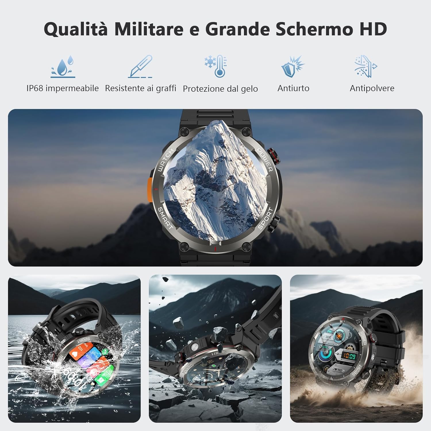 Thumbnail 1 de IOWODO Smartwatch Uomo: Orologio militare 1.45'' con Bussola, Torcia e Chiamate Bluetooth