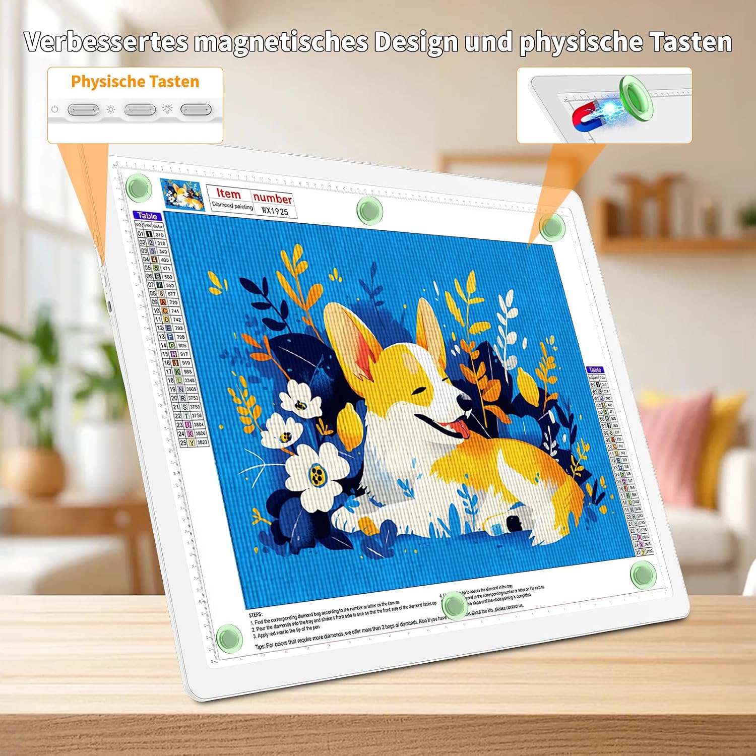 Thumbnail 4 de TOHETO A2 Leuchttisch für Diamantmalerei (64 × 46,6 cm) – kabellose Lichtbox mit Magneten und Akku