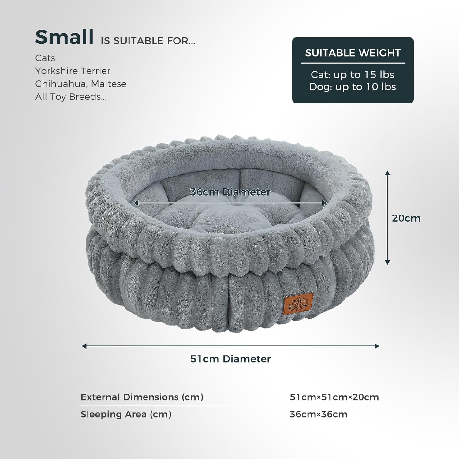 Detalle de PAWZ Road Cat Bed for Indoor Cats – Washable Round Donut Bed (Grey)