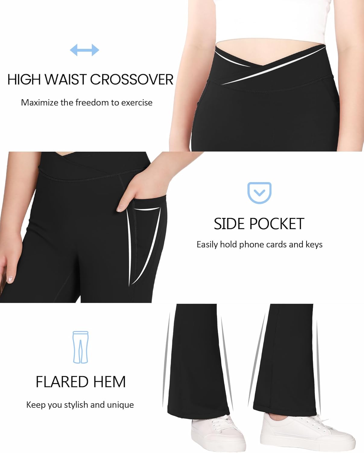 Detalle 2 de JOCMIC Girls Flare Leggings (Kids) High-Waisted Bell Bottom Yoga & Dance