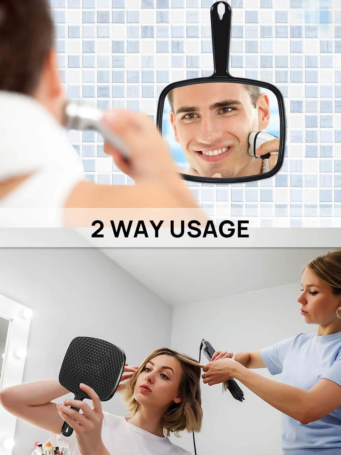 Detalle 2 de OMIRO Hand Mirror (All Black) – HD handheld rectangle mirror with handle, 16.8 x 23.6 cm