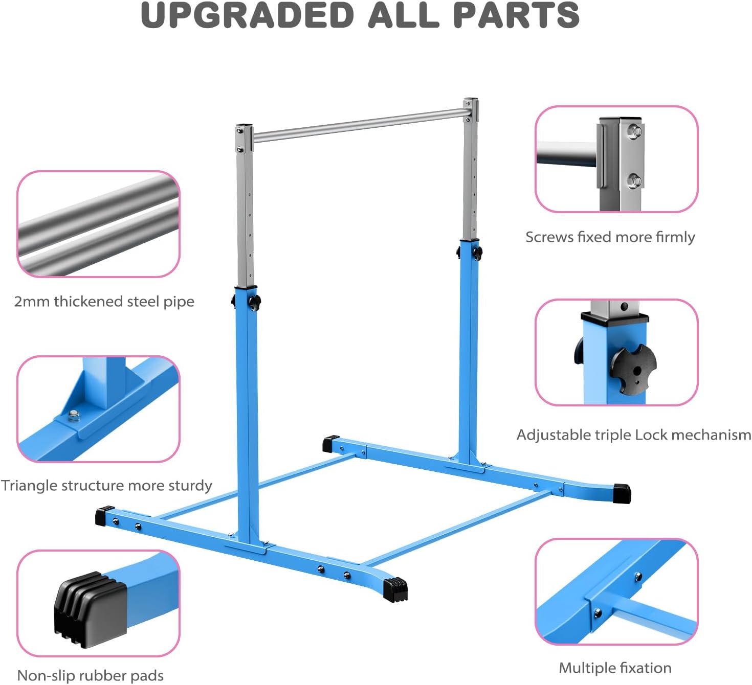 Detalle 2 de Mosebears Adjustable Steel Gymnastics Bar for Kids, 3' to 5' Height