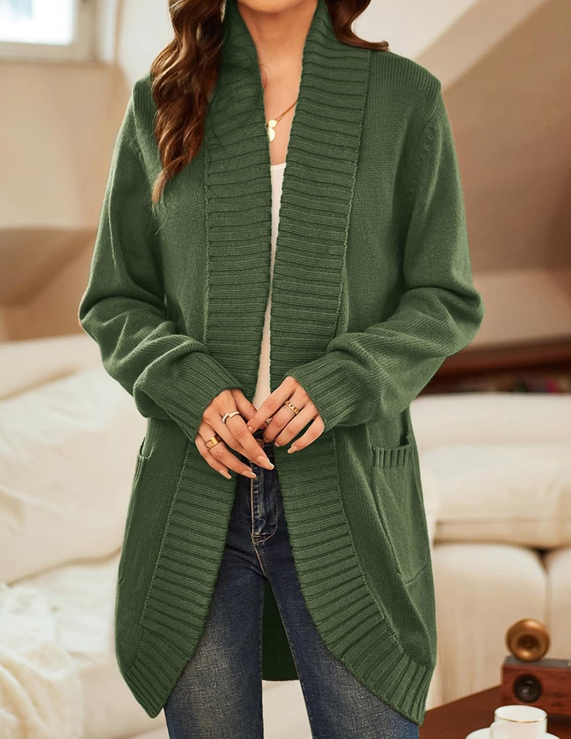 Detalle de GRACE KARIN Women's Knit Cardigan with Curved Hem and Two Pockets
