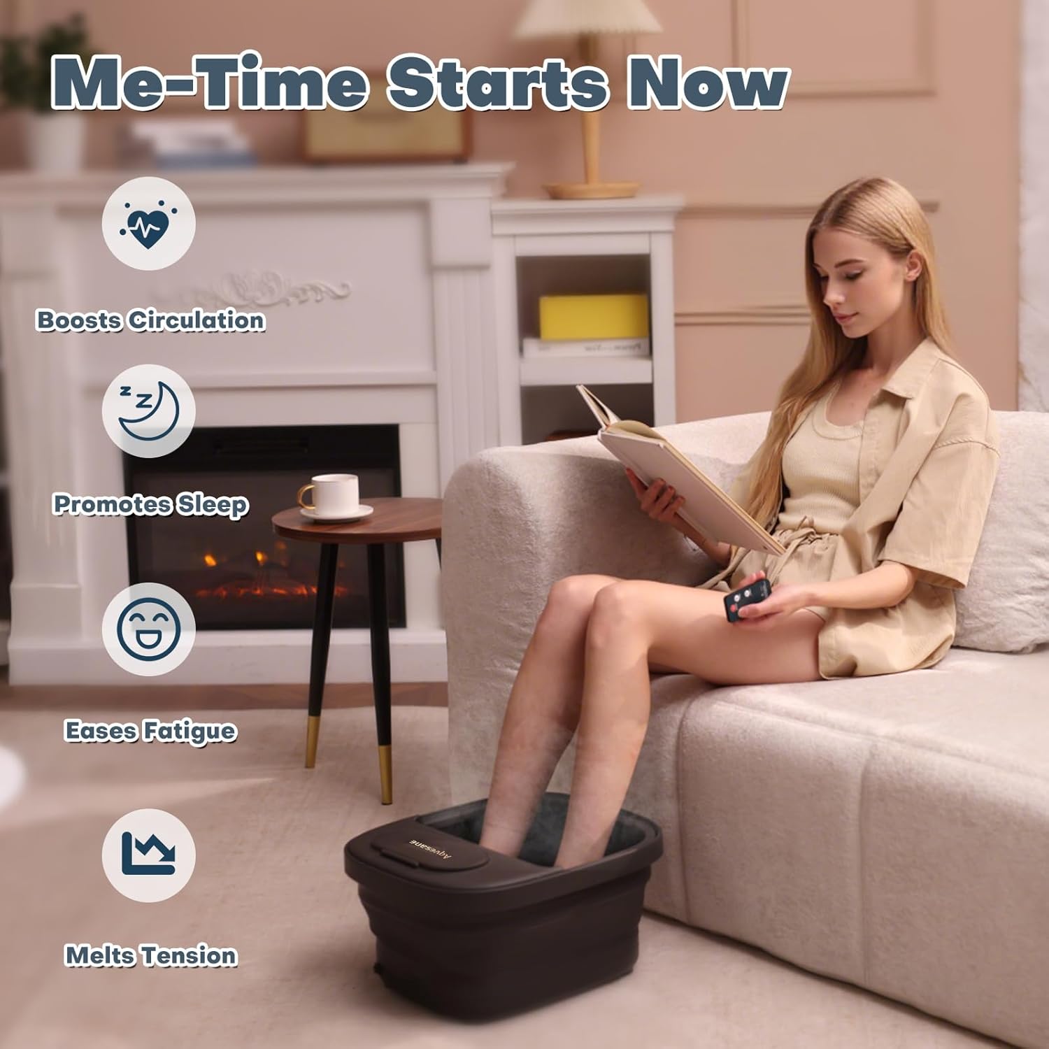 Detalle 2 de Aqvesane Collapsible Foot Bath Foot Spa Massager with Heat, Bubbles, and Remote