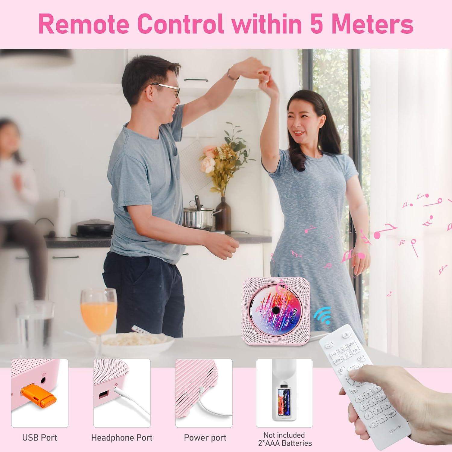 Thumbnail 3 de ZYOKATA KC718 Pink Portable CD Player with Bluetooth 5.1 and FM Radio