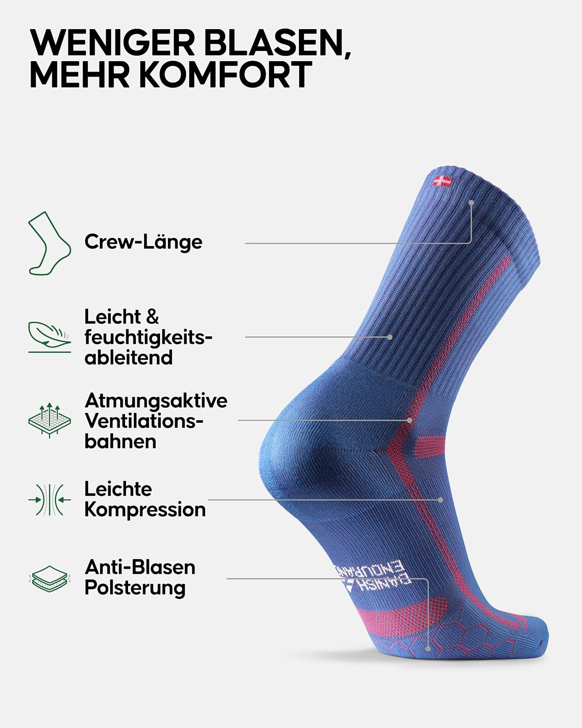 Detalle de DANISH ENDURANCE Crew Laufsocken 5 Paar