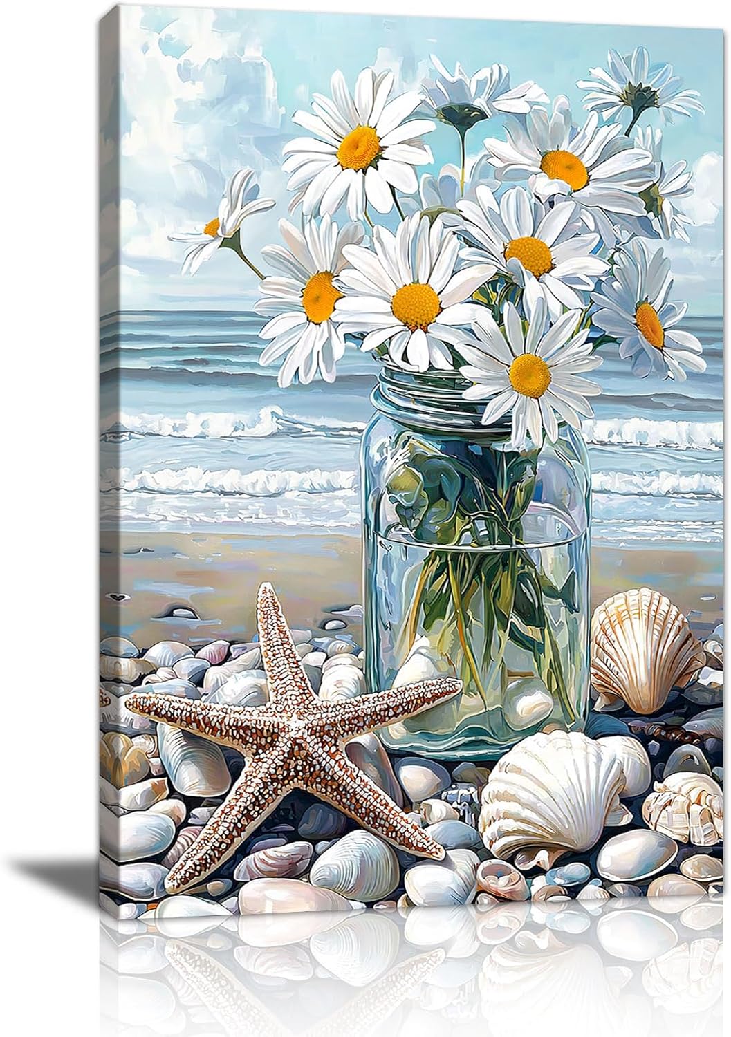 Detalle de Beach White Flowers in the Vase Framed Canvas Wall Art (30×40cm)