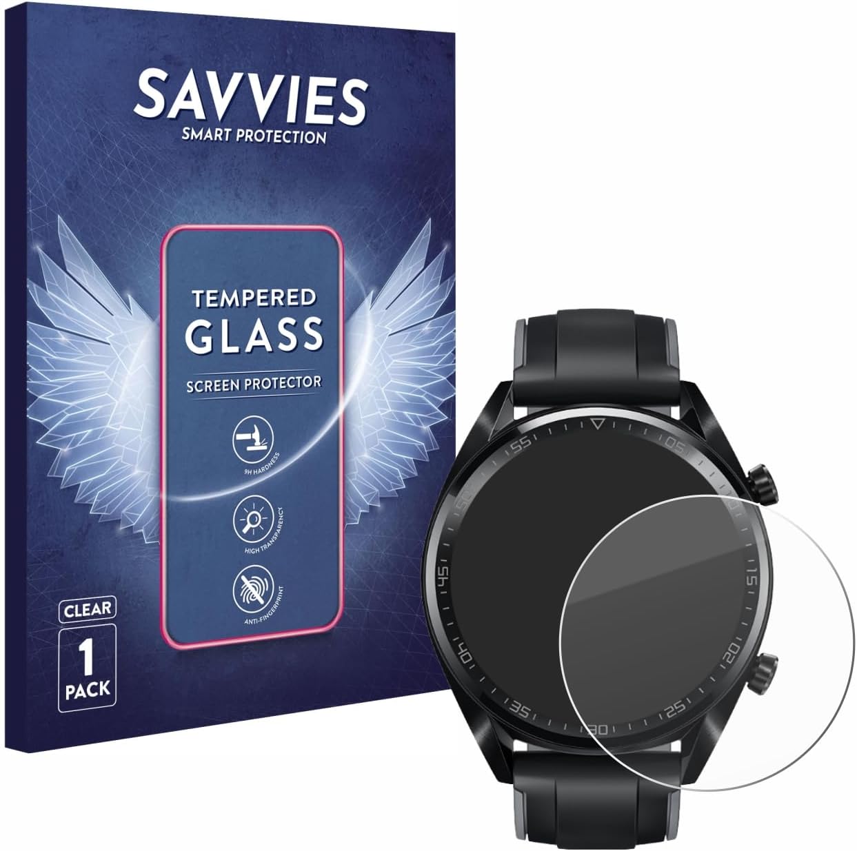 Detalle 2 de savvies Pellicola Vetro Temperato per Huawei Watch GT/GT Active (3 Pezzi) – Protezione, Schermo Ultra-Chiaro e Anti-Impronte