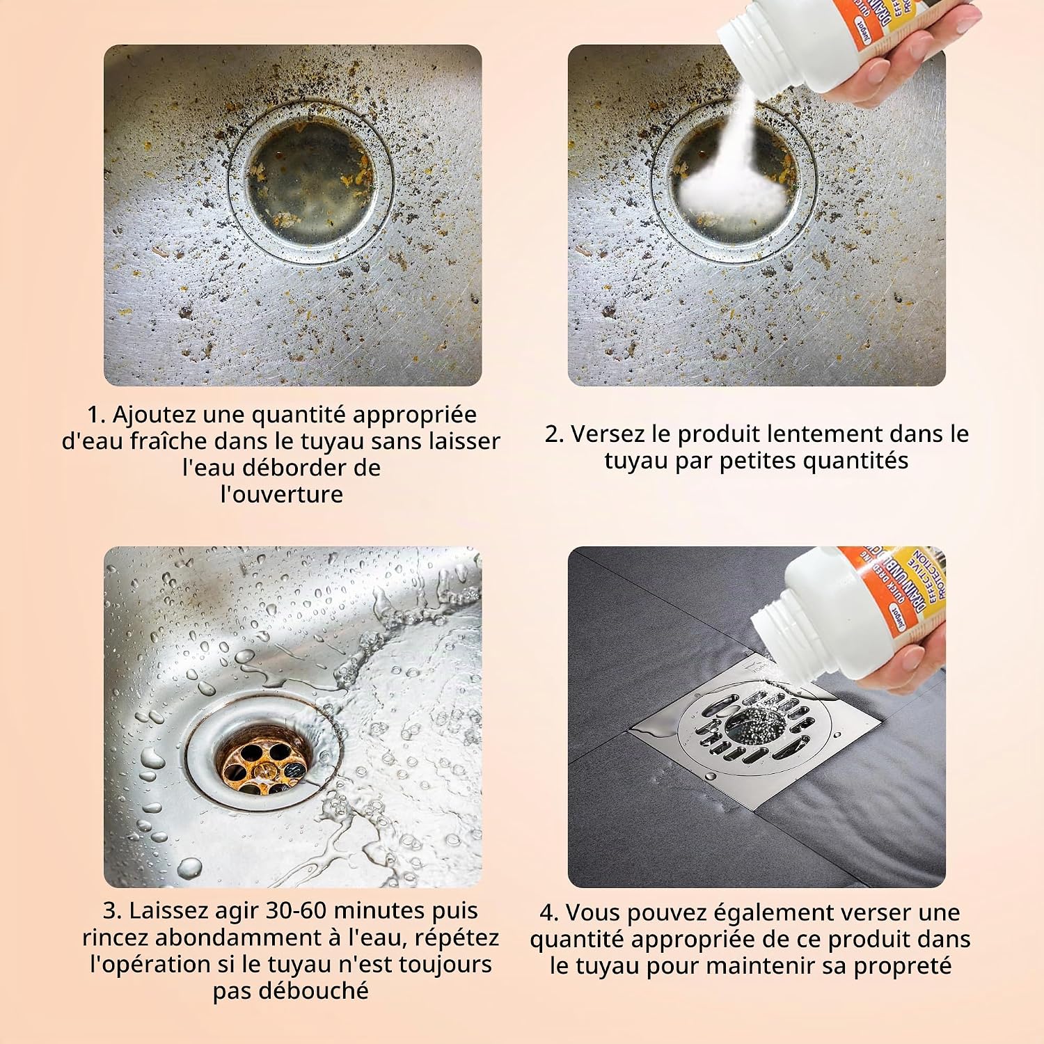Detalle de Juegot JUE001 afvoerreiniger voor haar en vet, voor keuken en badkamer