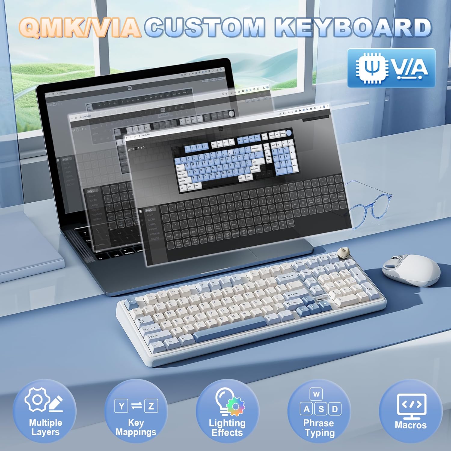 Thumbnail 3 de YUNZII B98 Pro QMK/VIA Wireless Mechanical Gaming Keyboard (96% layout, hot-swap, BT/2.4G/USB-C, cat knob)