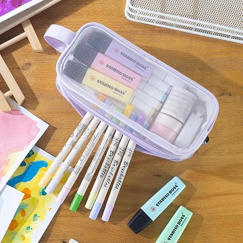 Thumbnail 6 de Deyaah Large Clear Mesh Pencil Case Pouch – 2 Compartment, Transparent & Multifunctional