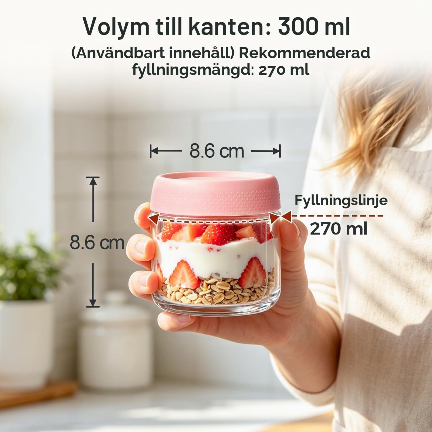 Detalle de ComSaf yoghurtburkar i glas, 300 ml, 4-pack med tätslutande skruvlock