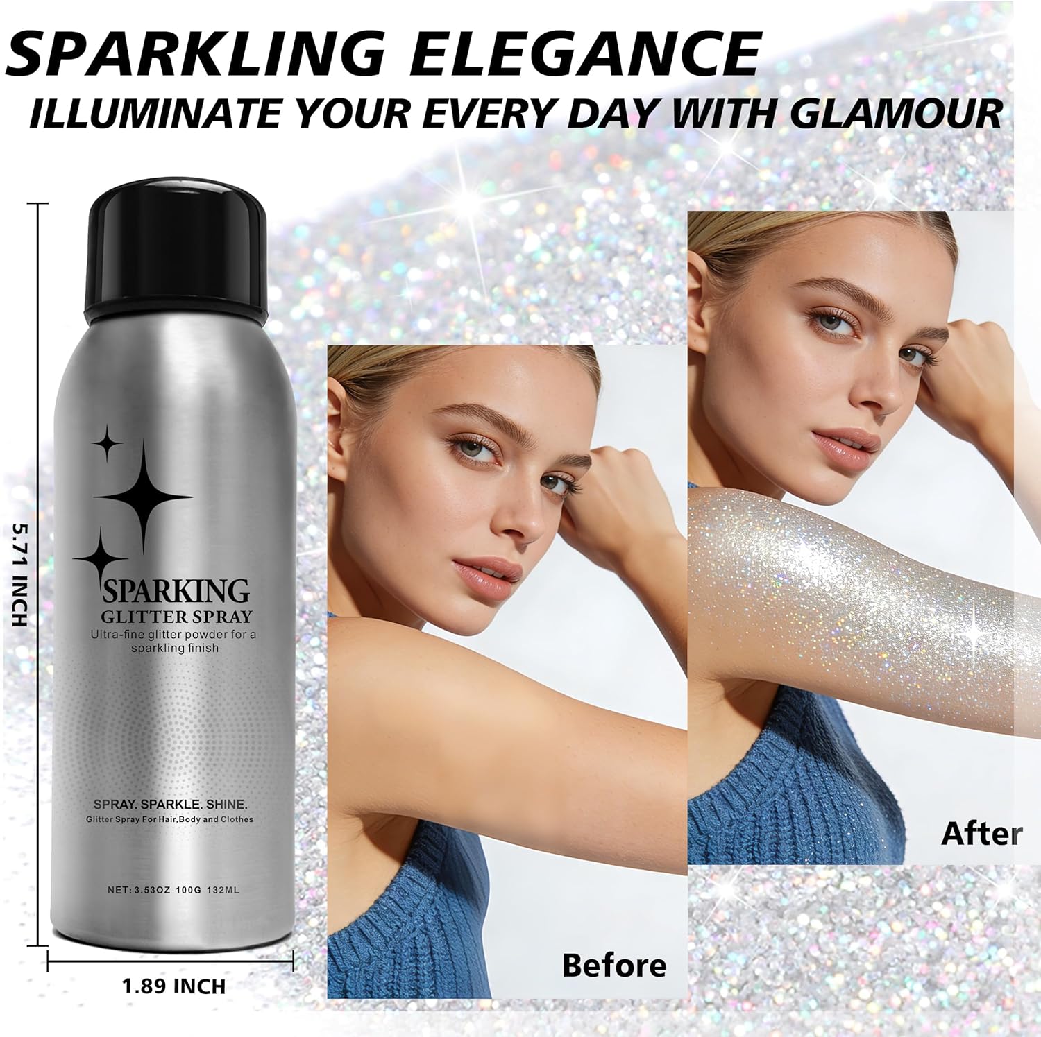 Thumbnail 1 de Glitter Hair Spray & Body Shimmer – Sparkling Spray for Hair and Skin (3.53 Fl Oz)