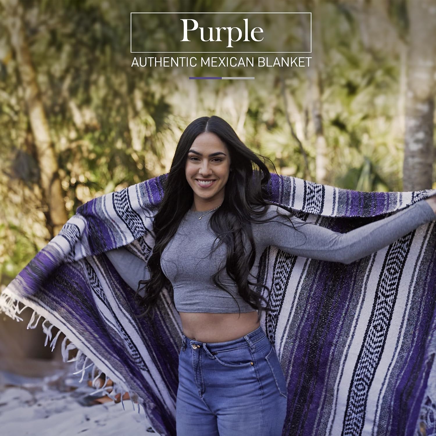 Detalle de Hydration Nation Handcrafted Mexican Blanket, Purple Recycled-Fiber Throw
