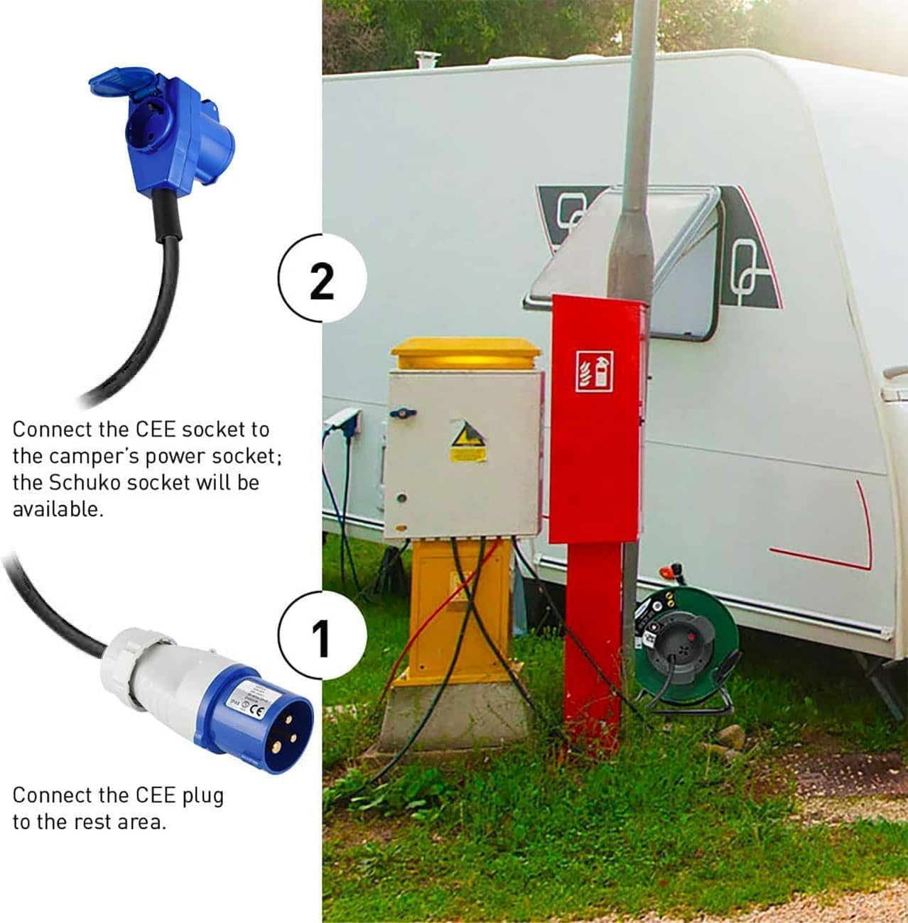 Thumbnail 1 de Electraline 49207 Prolunga con Avvolgicavo 20m: 2 prese industriali+Schuko, IP44, per camper e caravan
