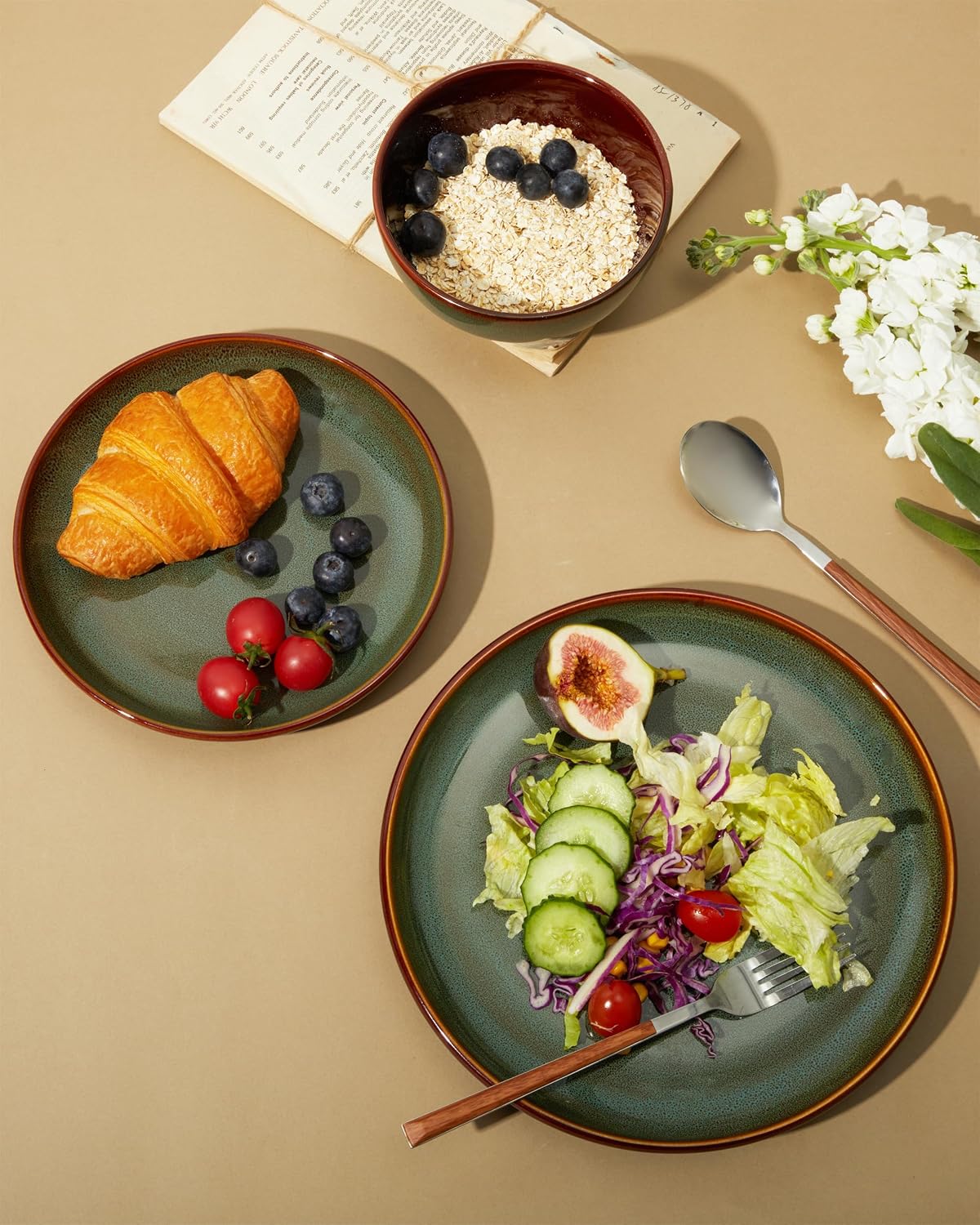 Thumbnail 5 de Pokini Stoneware Dinnerware Set 12‑Piece Sage Green