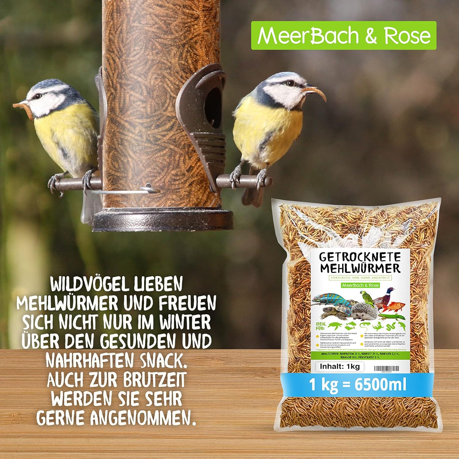 Thumbnail 2 de Mehlwürmer getrocknet, 1 kg – proteinreicher Snack für Wildvögel, Fische, Reptilien, Schildkröten und Igel