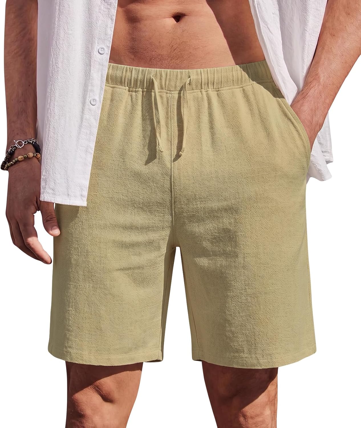 Thumbnail 6 de Zetieny Herren Leinen Shorts mit Kordelzug – atmungsaktive Sommer-Freizeitshorts mit Taschen
